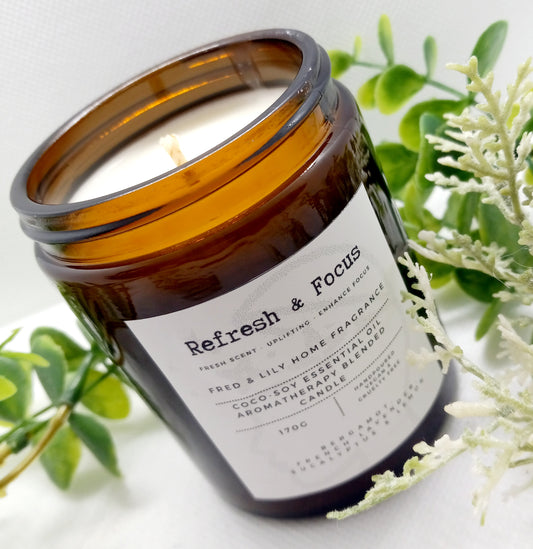 Aromatherapy Refresh and Focus Mood Enhancing Essential Oil Blended Candle