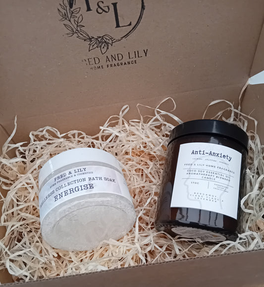 Gift Box Candle and Wellness Bath Salts Set