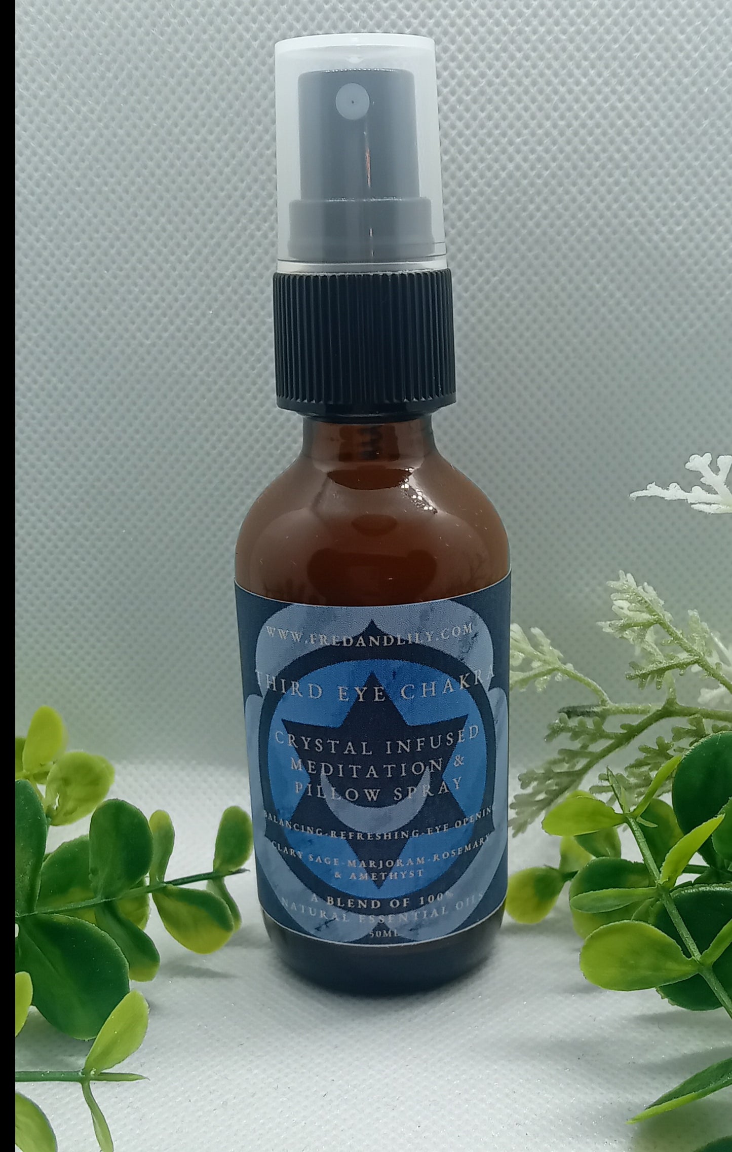 Third Eye Chakra, 100% Essential Oil Blend, Crystal Infused Meditation/Pillow Spray 50ml