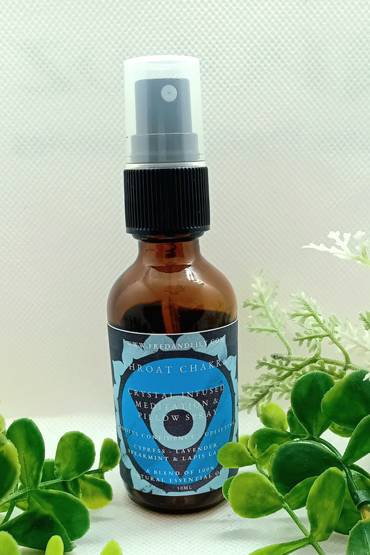 Throat Chakra, 100% Essential Oil Blend, Crystal Infused Meditation/Pillow Spray 50ml