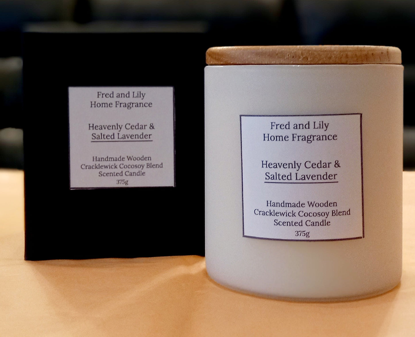 Luxury Cocosoy Woodenwick Candle 375g - Creme -  Scented in Heavenly Cedar and Salted Lavender